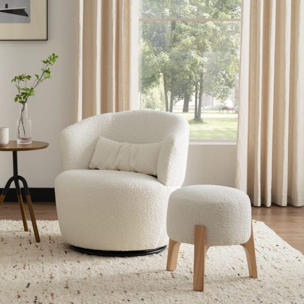 Amber Bouclé Swivel Chair with Kit Bouclé Stool - Image 5