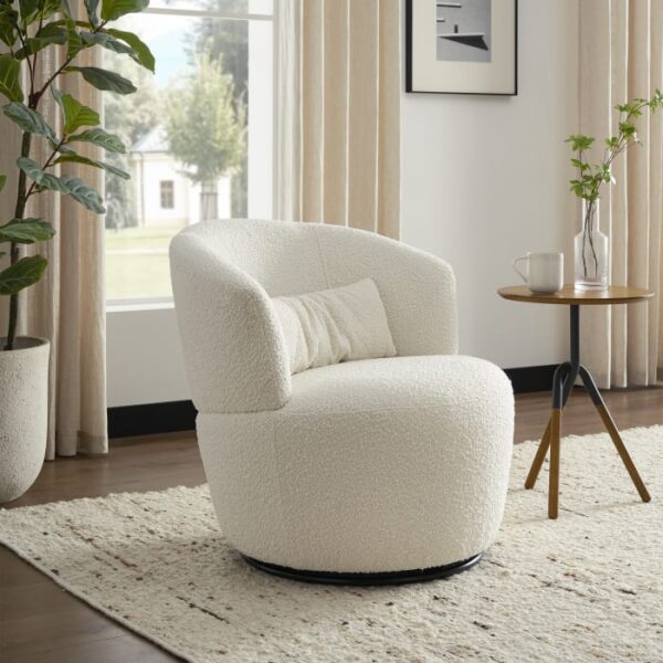 Amber Bouclé Swivel Chair with Kit Bouclé Stool - Image 4