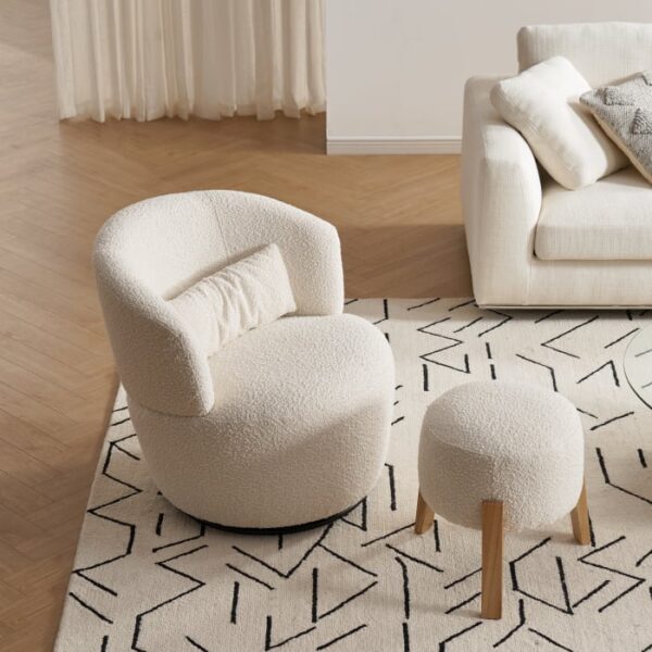 Amber Bouclé Swivel Chair with Kit Bouclé Stool - Image 8