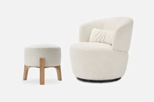 Amber Bouclé Swivel Chair with Kit Bouclé Stool - Image 7