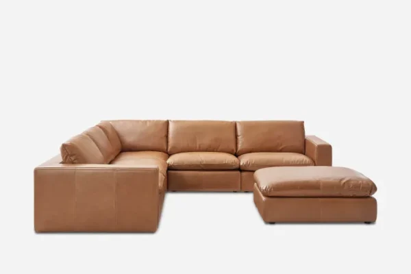 Dawson Leather L-Shape Sectional Sofa with Ottoman - Image 4