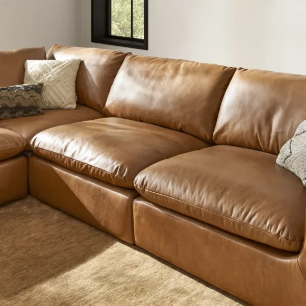 Dawson Leather L-Shape Sectional Sofa with Ottoman - Image 2