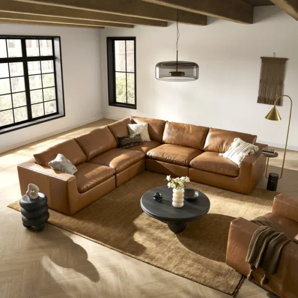 Dawson Leather L-Shape Sectional Sofa with Ottoman - Image 3