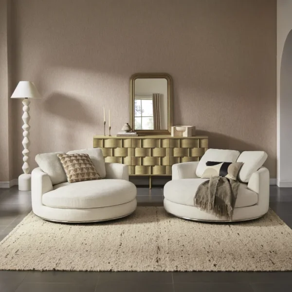 Hamilton Round Performance Fabric Swivel Armchair and a Half - Image 2