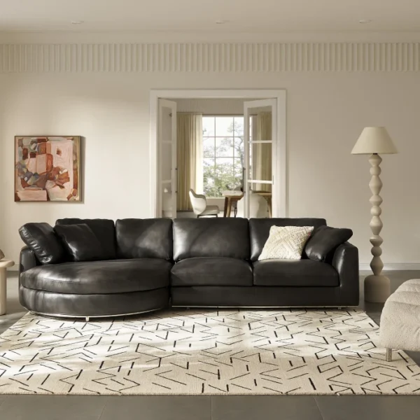 Hamilton Leather Round Chaise Sectional Sofa - Image 4