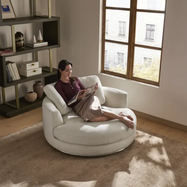 Hamilton Round Performance Fabric Swivel Armchair and a Half - Image 3