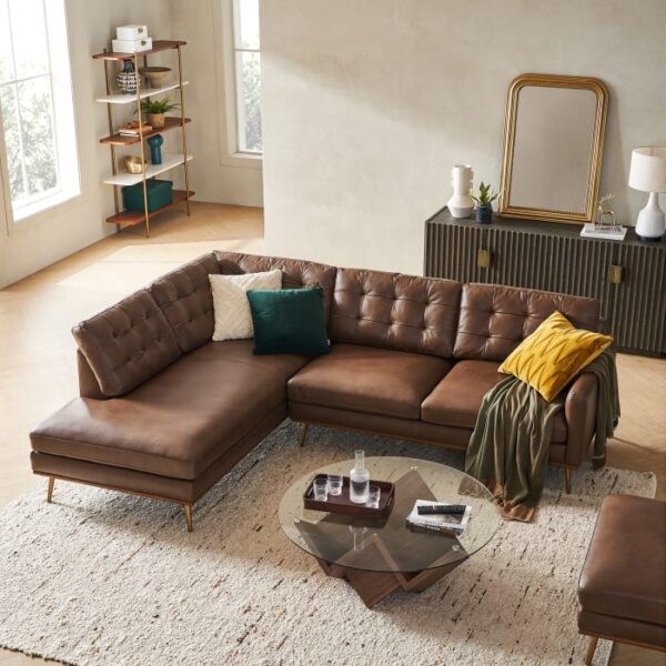 Isaac Leather Terminal Chaise Sectional Sofa